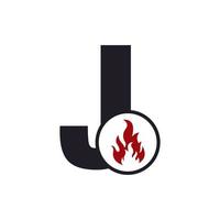 lettre initiale j avec inspiration de conception de logo de feu de flamme vecteur