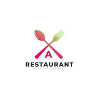 logo du restaurant. lettre initiale a avec une fourchette cuillère pour le modèle de conception d'icône de logo de restaurant vecteur