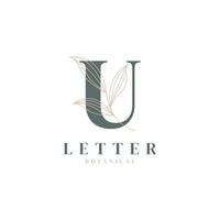 lettre initiale u logo floral et botanique. feuille de nature féminine pour symbole d'icône de salon de beauté, de massage, de cosmétiques ou de spa vecteur