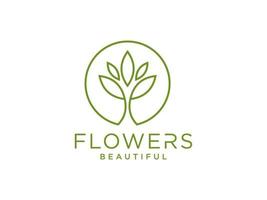 logo de fleur abstraite. style d'art de ligne verte isolé sur fond blanc. utilisable pour les logos nature, salon, spa, cosmétique et beauté. élément de modèle de conception de logo vectoriel plat.