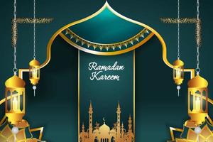 ramadan kareem fond de style islamique couleur verte avec élément vecteur