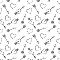 doodle dessiné à la main de modèle sans couture coeur et flèche. vecteur, scandinave, minimalisme. papier peint, textile, papier d'emballage, arrière-plan. amour, romance, saint valentin. vecteur