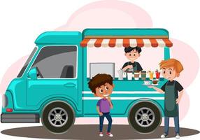 concept de marché aux puces avec food truck vecteur