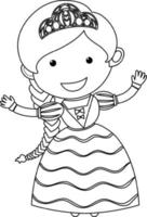 personnage de doodle princesse noir et blanc vecteur