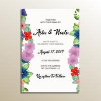 joli cadre d&#39;invitation de mariage floral vecteur