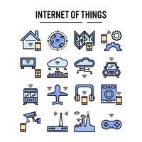 Internet des icônes de choses dans la conception de contour rempli vecteur