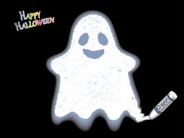 Heureux illustration de crayon fantôme blanc Halloween sur fond noir. vecteur