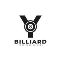 lettre y avec création de logo de billard. éléments de modèle de conception de vecteur pour l'équipe sportive ou l'identité d'entreprise.