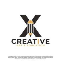 lettre initiale x avec élément de modèle d'icône de conception de logo de crayon vecteur