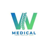 lettre w avec le logo de la colonne vertébrale de l'icône. utilisable pour les logos commerciaux, scientifiques, de soins de santé, médicaux, hospitaliers et naturels.