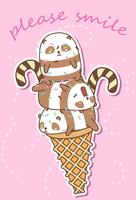 kawaii pandas sur cornet de crème glacée vecteur