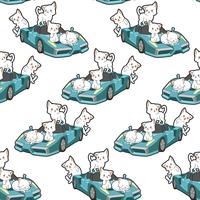 Chats kawaii sans couture et motif de super voiture bleue vecteur