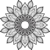 mignon lineart fleur motif indien kaléidoscope noir et blanc vecteur