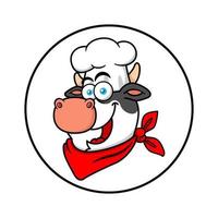 logo de mascotte de visage de chef de vache de dessin animé vecteur