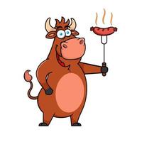 vache avec logo de mascotte de saucisse vecteur