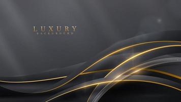 ruban doré avec effet de lumière scintillant et décoration bokeh. fond de luxe noir moderne.