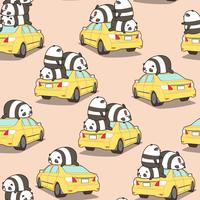 Pandas sans soudure sur le modèle de voiture jaune. vecteur