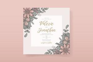 modèle d'invitation de mariage avec contour floral de couleur dégradée vecteur