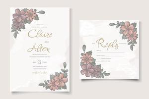 modèle d'invitation de mariage avec contour floral de couleur dégradée vecteur