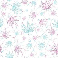 motif harmonieux de ganja et rasta avec des feuilles de marijuana rose et bleu néon. répéter l'arrière-plan avec du cannabis et du chanvre narcotiques et psychédéliques. vecteur