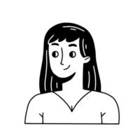 portrait d'une jeune fille souriante dans un style doodle. illustration vectorielle isolée. vecteur