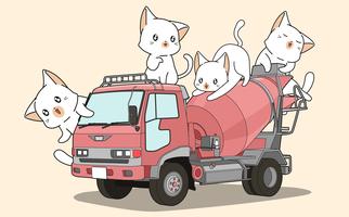 Chats mignons sur camion bétonnière vecteur