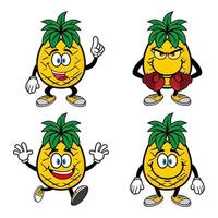 ensemble de personnage de dessin animé d'ananas souriant mignon de collection. illustration vectorielle isolée sur fond blanc vecteur
