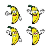 ensemble de personnage de dessin animé de banane souriant mignon de collection. illustration vectorielle isolée sur fond blanc vecteur