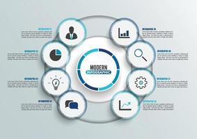 modèle infographique de vecteur avec étiquette en papier 3d, cercles intégrés. concept d'entreprise avec 8 options. pour le contenu, le diagramme, l'organigramme, les étapes, les pièces, les infographies de chronologie, le flux de travail, le graphique.