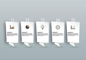 l'infographie de la chronologie du modèle horizontale colorée numérotée pour cinq positions peut être utilisée pour le flux de travail, la bannière, le diagramme, la conception Web, le graphique en aires vecteur