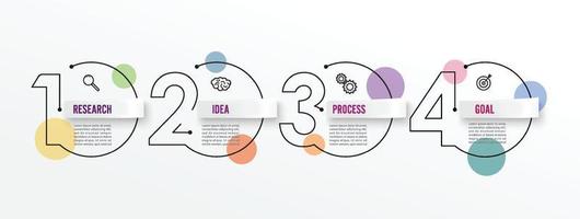 modèle de conception d'infographie en ligne mince avec icônes et 4 options ou étapes. peut être utilisé pour le diagramme de processus, les présentations, la mise en page du flux de travail, la bannière, l'organigramme, le graphique d'informations. vecteur