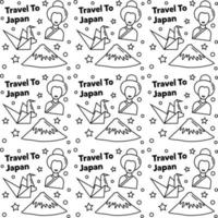 voyage au japon doodle motif vectoriel sans couture. sushi, fuji, origami sont des icônes identiques au japon.