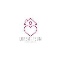 conception de logo de maison d'amour, soins à domicile, icône, symbole, vecteur, modèle. vecteur