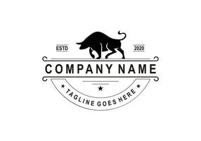conception de logo d'étiquette d'emblème de boeuf de bétail rétro vintage et inspiration de symbole de taureau vecteur