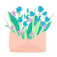 enveloppe en papier avec fleurs, cloches et marguerites. vecteur