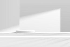 podium de piédestal de cylindre blanc et gris 3d abstrait sur la table des marches avec scène de mur blanc dans l'ombre. plate-forme géométrique de rendu vectoriel moderne pour la présentation d'affichage de produits cosmétiques.