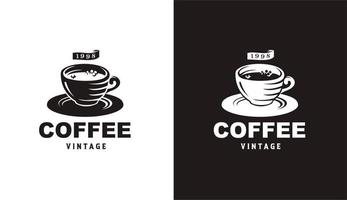 café classique avec tasse création de logo de bannière de ruban rétro vintage pour café et restaurant vecteur