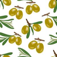 olives sur un motif de branche sur fond blanc. à utiliser sur les textiles, le papier d'emballage, les souvenirs, l'imprimerie, les affiches, les cartes postales. vecteur