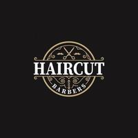 emblème de logo de coupe de cheveux pour, création de logo de salon de coiffure, création vectorielle de logo, service de rasage de barbe. vecteur