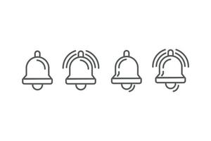 vecteur d'icône de cloche. symbole de notification et d'alarme. bouton de signe d'interface d'application de forme plate. logo de décoration. silhouette noire isolée sur fond blanc.