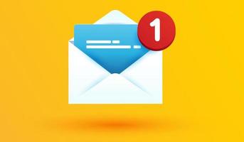 icône d'enveloppe ouverte avec symbole d'alarme de numéro de notification isolé sur fond jaune. nouvel e-mail rappel illustration vectorielle 3d vecteur