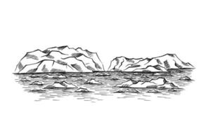 paysage arctique. monts glacés, iceberg. illustration dessinée à la main convertie en vecteur. vecteur