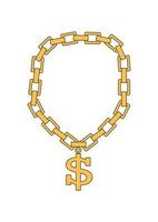 chaîne en or avec médaillon en forme de dollar. illustration vectorielle de collier doré vecteur