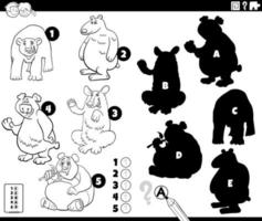 jeu d'ombres avec ours animaux page de livre de coloriage vecteur