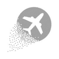 points de pixel d'icône d'avion. voyage, transport et aviation pixel art. mouvement de pixel intégratif. art créatif de points mobiles dissous. conception de vecteur de ports créatifs icône moderne.