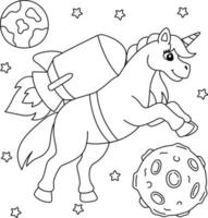 astronaute licorne dans l'espace coloriage pour les enfants vecteur