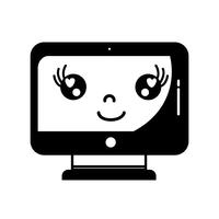 contour kawaii mignon moniteur d&#39;écran heureux vecteur