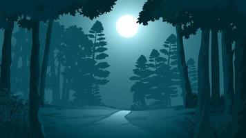chemin à travers l'illustration de la forêt sombre au clair de lune vecteur