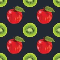 main de pomme et de kiwi dessiner un modèle sans couture d'art de fruits vecteur