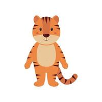 mignon petit tigre rayé de dessin animé. décor d'enfants. symbole du nouvel an de 2022. illustration vectorielle dans un style plat isolé sur fond blanc. vecteur